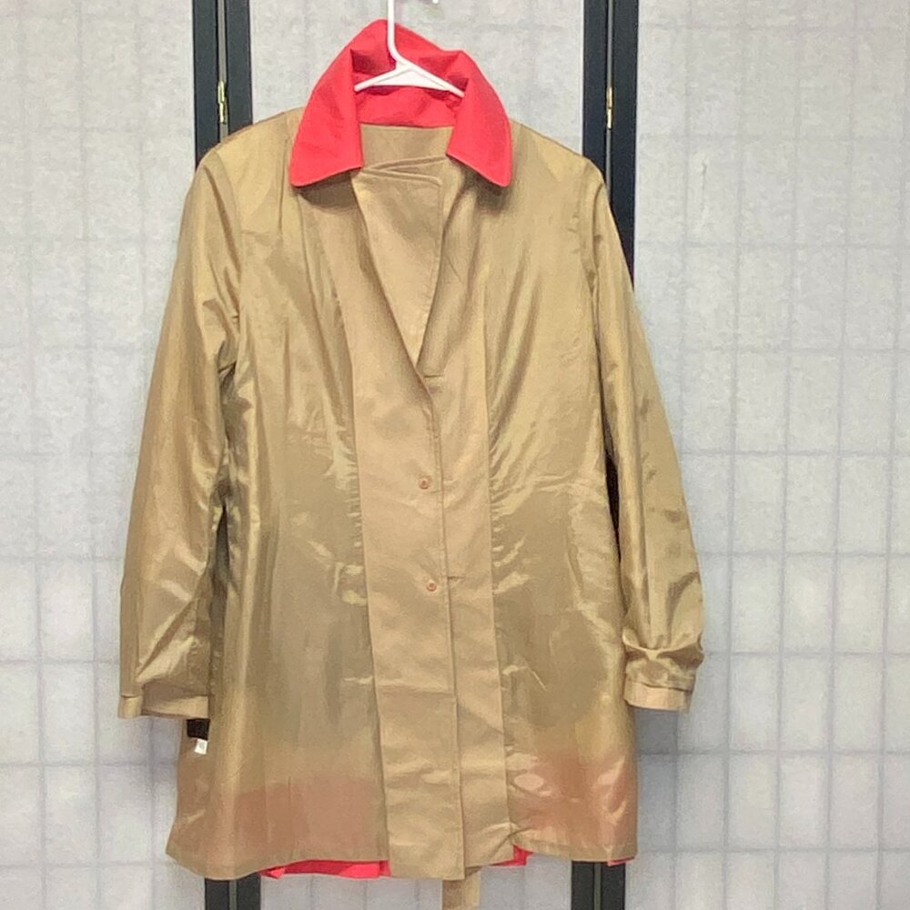 Vintage Iman Platinum Pleated Trench Coat Beige Pink White Classic L Rain Jacket - Picture 5 of 13